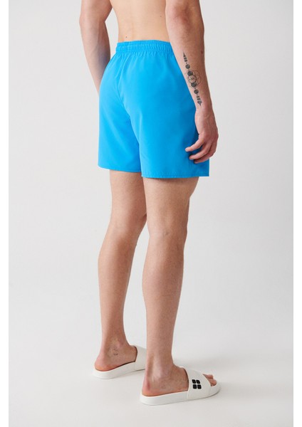 Erkek Beyaz-Turkuaz Baskılı Deniz Şortu E003802