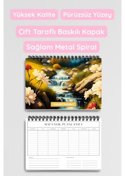 Doğa Manzara Temalı Model:2 A5 Tel Spiralli Yapılacaklar Notlar Listesi Haftalık Planlayıcı