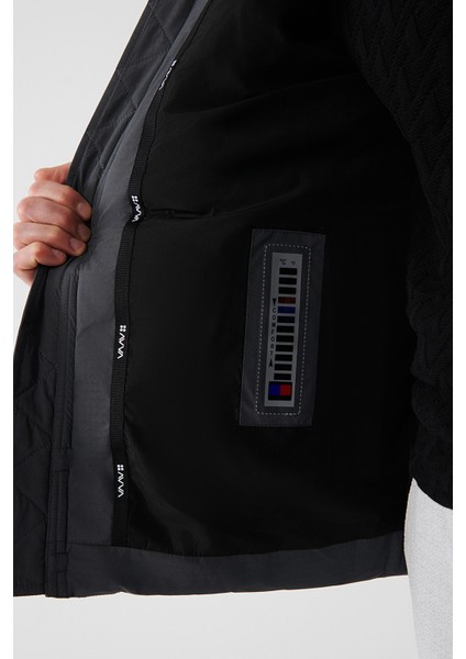 Erkek Gri Çıkma Kürk Yakalı Su İtici Kumaşlı Şişme Mont A32Y6011