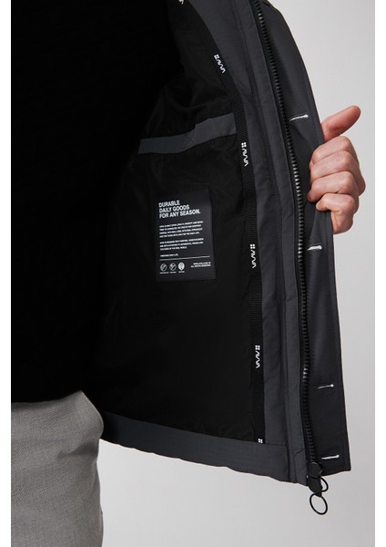 Erkek Gri Çıkma Kürk Yakalı Su İtici Kumaşlı Şişme Mont A32Y6011