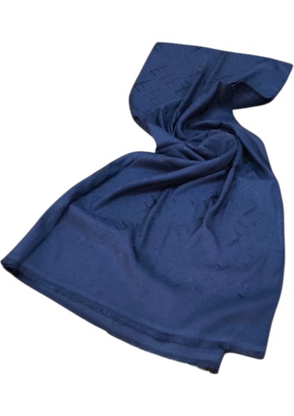 F Desen Ipek Jakarlı Şal Lacivert