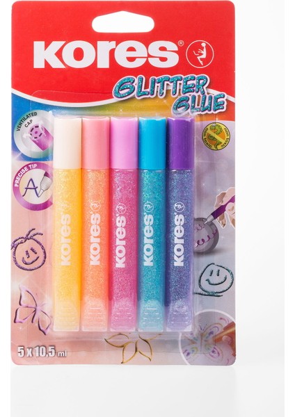 5'li Glitter Yapıştırıcı - Renkli - 11 cm