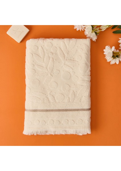 Soft Zeleno Banyo Havlusu - Krem - 70X140 cm