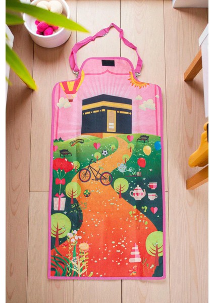 Kendinden Çantalı Katlanabilir Kız Çocuk Seccadesi, Seyyar Askılı - Pembe