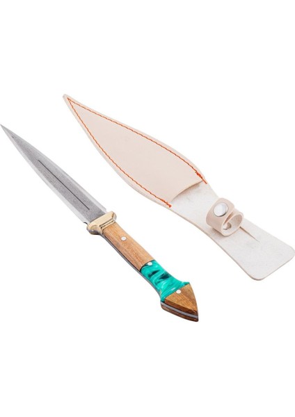 Çift Ağızlı Çerkez Bıçağı - Deri Kılıflı - Epoksi Sap - Büyük - Turkuaz modelleri