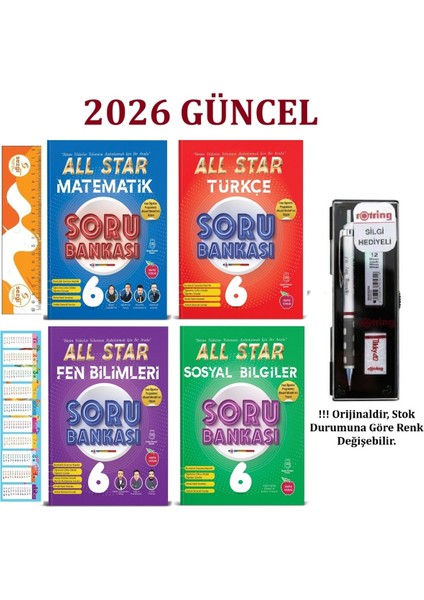 6. Sınıf All Star Tüm Dersler Soru Bankası Seti 4 Kitap+Tikky 0.7 mm 3'lü Kalem Seti+Sezgistore Ayra