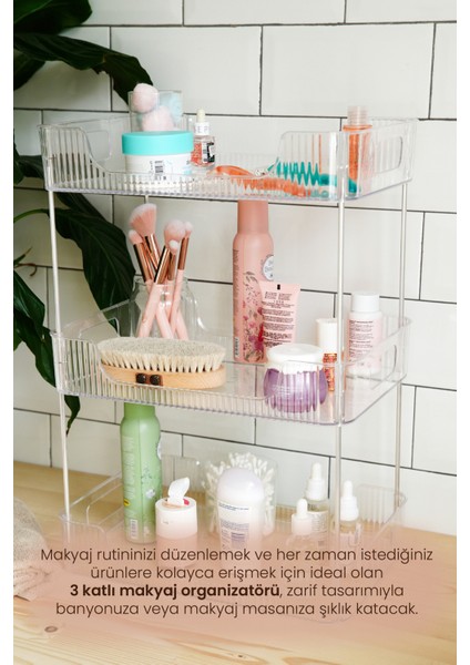 Üç Katlı Dikdörtgen Makyaj Organizeri Şeffaf fiyatları