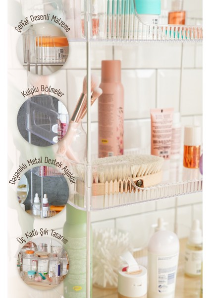 Üç Katlı Dikdörtgen Makyaj Organizeri Şeffaf modelleri