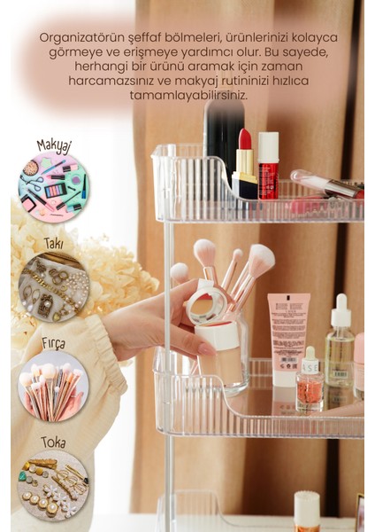 Üç Katlı Dikdörtgen Makyaj Organizeri Şeffaf fırsatları