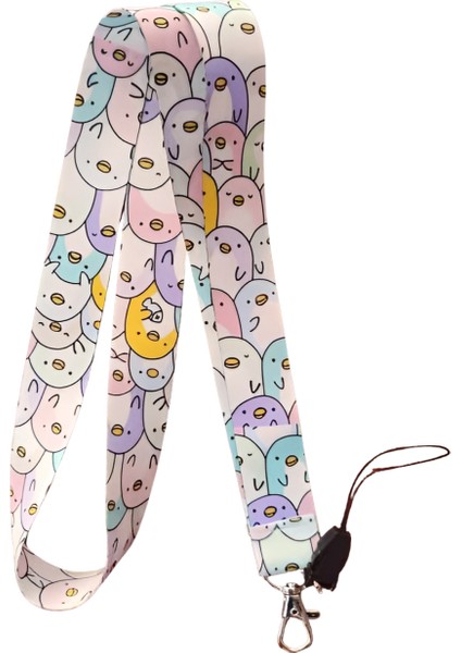 Sevimli Penguenler 2 Desenli Boyun Askı Ipi ve Telefon Askısı + Kartlık