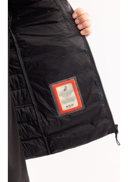 Erkek Siyah Kaz Tüyü Su İtici Rüzgar Geçirmez Kumaşlı Dik Yaka Şişme Comfort Fit Mont B006015