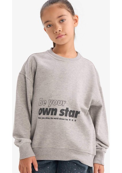 Kız Çocuk Relax Fit Bisiklet Yaka Baskılı Sweatshirt G3807A825WN