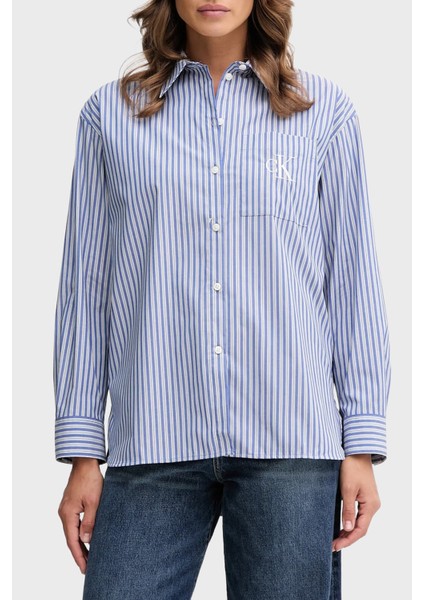 Çizgili Pamuklu Relaxed Fit Uzun Kollu Gömlek LV044D170GZNX Bayan Gömlek LV044D170G Znx