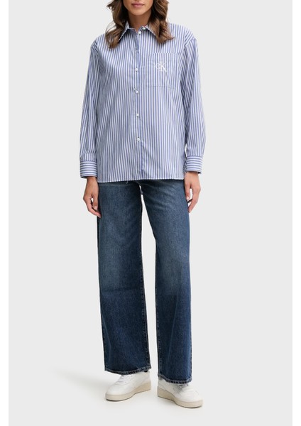 Çizgili Pamuklu Relaxed Fit Uzun Kollu Gömlek LV044D170GZNX Bayan Gömlek LV044D170G Znx fiyatları