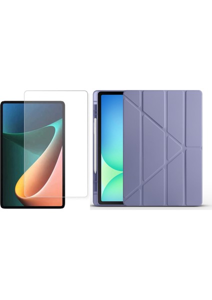 Apple iPad Air 11 2025 M3 Kılıf Zore Tri Folding Kalem Bölmeli Standlı Kılıf-Mor + Cam