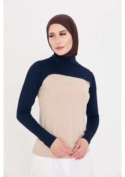Lacivert Tesettür Balıkçı Yaka Boyunluklu Kolluk Viskon Düz 1025_02 fiyatları