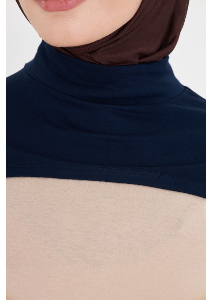 Lacivert Tesettür Balıkçı Yaka Boyunluklu Kolluk Viskon Düz 1025_02 modelleri