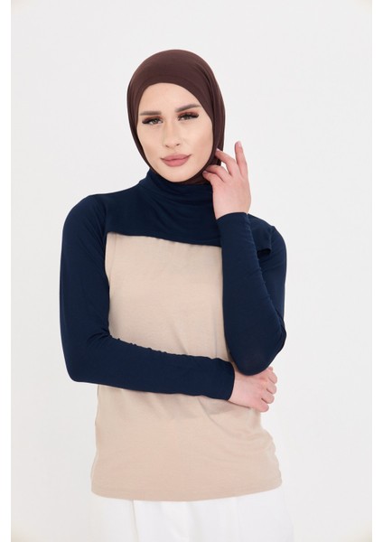Lacivert Tesettür Balıkçı Yaka Boyunluklu Kolluk Viskon Düz 1025_02 indirimleri