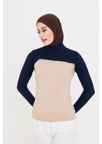 Lacivert Tesettür Balıkçı Yaka Boyunluklu Kolluk Viskon Düz 1025_02
