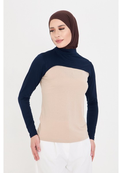 Lacivert Tesettür Balıkçı Yaka Boyunluklu Kolluk Viskon Düz 1025_02