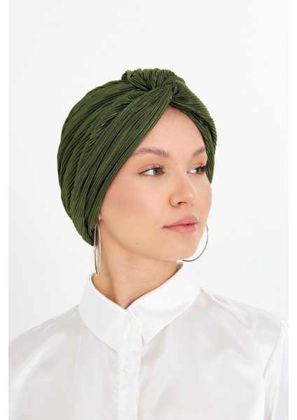 Haki Çapraz Büzgülü Tesettür Bone Fukuro Piliseli 2512_09 fiyatları