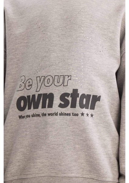 Kız Çocuk Relax Fit Bisiklet Yaka Baskılı Sweatshirt G3807A825WN fırsatları