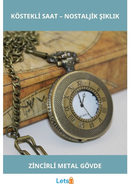 Nostaljik Zarif Köstekli Saat Metal Vintage Tasarım