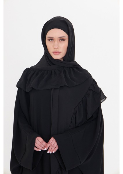 Siyah Arkadan Lastikli Şal Şifon Fırfırlı 2411_01