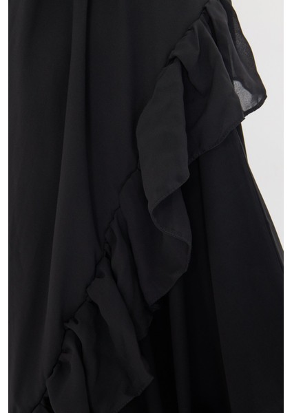 Siyah Arkadan Lastikli Şal Şifon Fırfırlı 2411_01 indirimleri