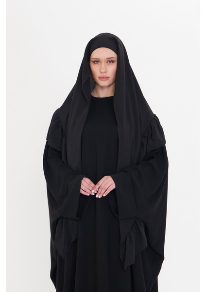 Siyah Arkadan Lastikli Şal Şifon Fırfırlı 2411_01