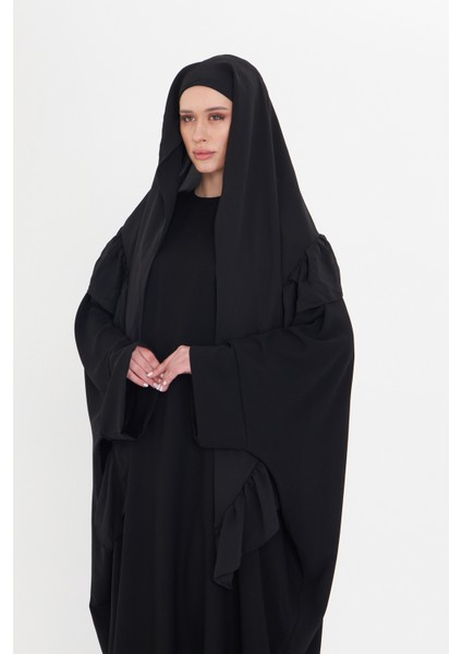 Siyah Arkadan Lastikli Şal Şifon Fırfırlı 2411_01