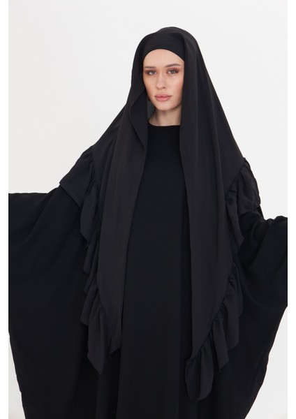 Siyah Arkadan Lastikli Şal Şifon Fırfırlı 2411_01