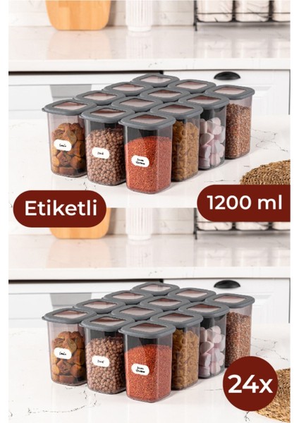 Etiketli Foly Kare Erzak Saklama Kabı Seti 24LÜ 1,2 Orta Boy Antrasit
