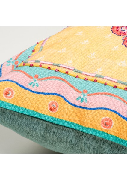 Ghunı Püsküllü Nakışlı Pamuk Dolgulu Kırlent 50X50 cm Sarı fırsatları