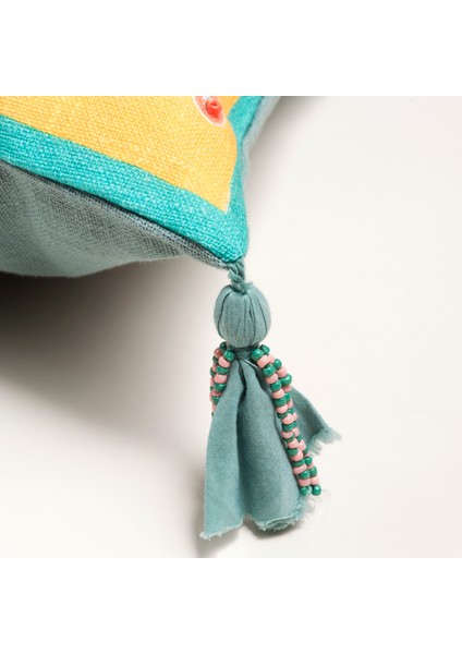 Ghunı Püsküllü Nakışlı Pamuk Dolgulu Kırlent 50X50 cm Sarı indirimleri