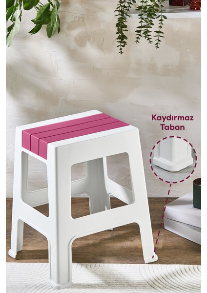 Plastik Büyük Tabure Pembe Pembe