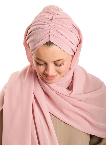 Pudra Pratik Hazır Geçmeli Bone Şal Şifon Drapeli 2507_06 modelleri