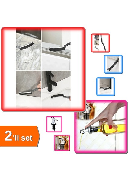 Kapaklı Şişe Ucu Damlalık Tıpa + Derz Temizleme Fırçası Ince Kıl - 2'li Set X9K2M1