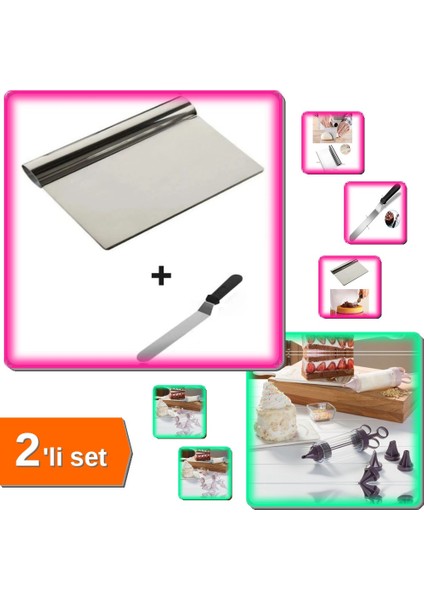 Krema Pompası Seti + Pasta Spatulası - Hamur Kesici Şekillendirme - Pasta Seti XYZ4KQ