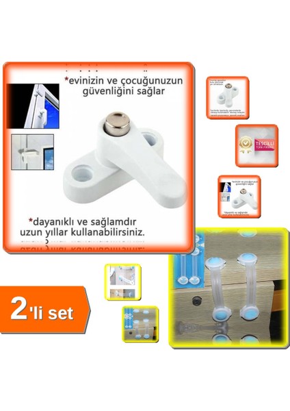 Kapı - Pencere Çelik Güvenlik Kilidi + Çocuk Dolap - Çekmece Emniyet Kilidi 2li Set - Y2R6QP