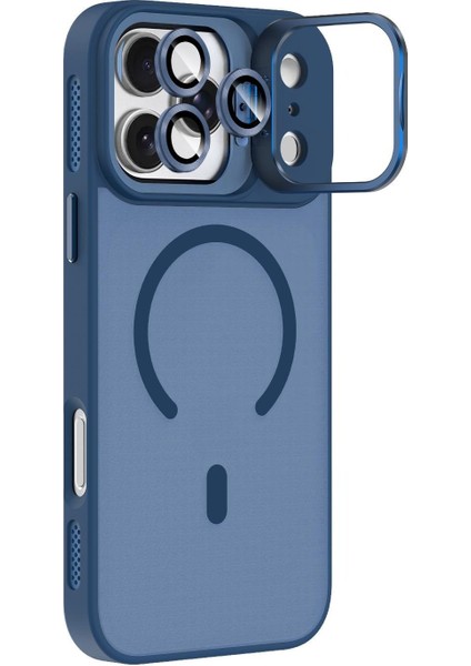 Apple iPhone 17 Pro Lens Hediyeli Kapak Kamera Korumalı Wireless Şarj Özellikli Standlı Premium Kılıf - Lacivert fiyatları