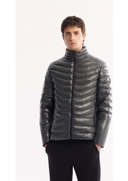 Erkek Antrasit Kaz Tüyü Su İtici Rüzgar Geçirmez Kumaş Dik Yaka Şişme Comfort Fit Mont B006015