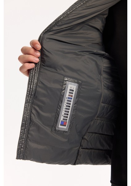 Erkek Antrasit Kaz Tüyü Su İtici Rüzgar Geçirmez Kumaş Dik Yaka Şişme Comfort Fit Mont B006015