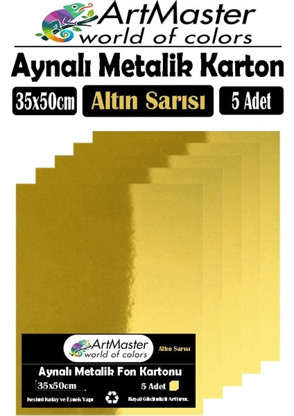 Altın Sarı Renkli 35X50 Metalik Aynalı Fon Kartonu 5 Adet 1 Paket Artmaster Metalik Aynalı Fon Kartonu