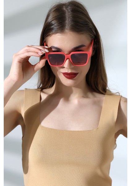 Kadın Kare Pembe Renkli Cam Mat Güneş Gözlüğü Garson Boy fiyatları