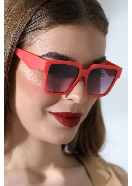 Kadın Kare Pembe Renkli Cam Mat Güneş Gözlüğü Garson Boy fırsatları