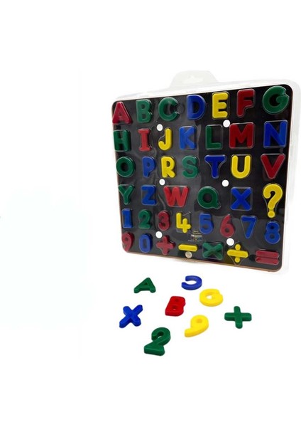 Set 42 Parça Plastik Harf Rakam Işaret Seti (26 Harf + 10 Rakam + 6 Işaret) (Mıknatısı Yoktur)