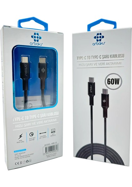 60W Pd Type-C Type-C Şarj Kablosu Arbaks Arb-53