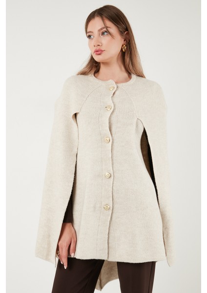 Oversize Fit Bisiklet Yaka Pelerin Kol Düğmeli Panço Bayan Panço 4617015 modelleri