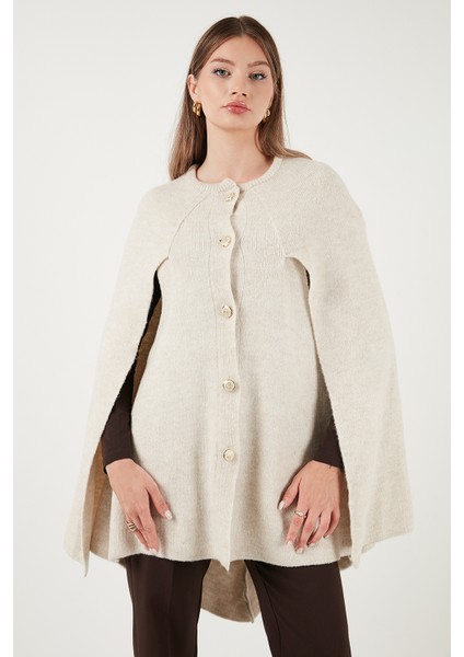 Oversize Fit Bisiklet Yaka Pelerin Kol Düğmeli Panço Bayan Panço 4617015 fırsatları